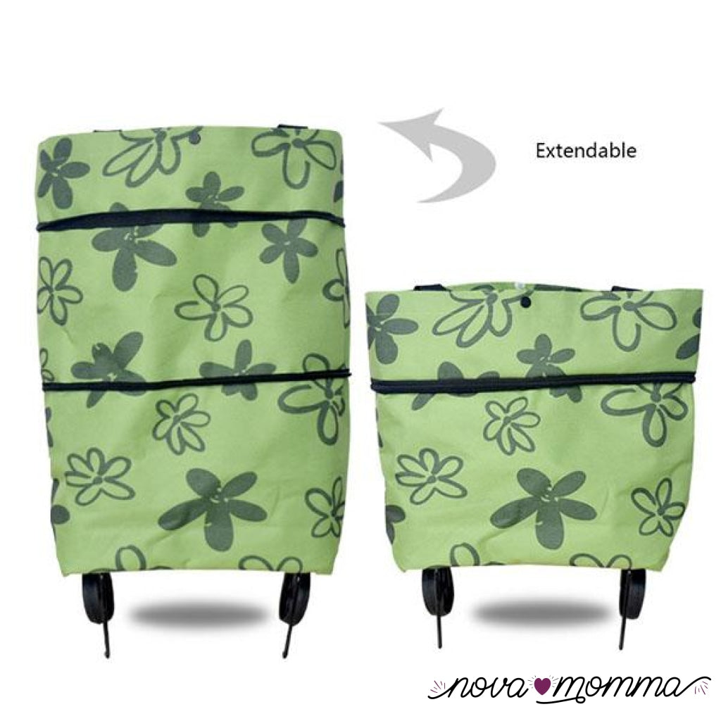 Foldable Shopping Trolley Tote Bag Buy 1 (Save 50%) / Green Flowers