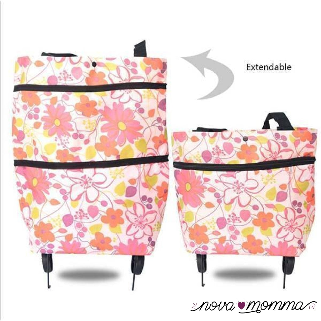 Foldable Shopping Trolley Tote Bag Buy 1 (Save 50%) / Pink Flowers