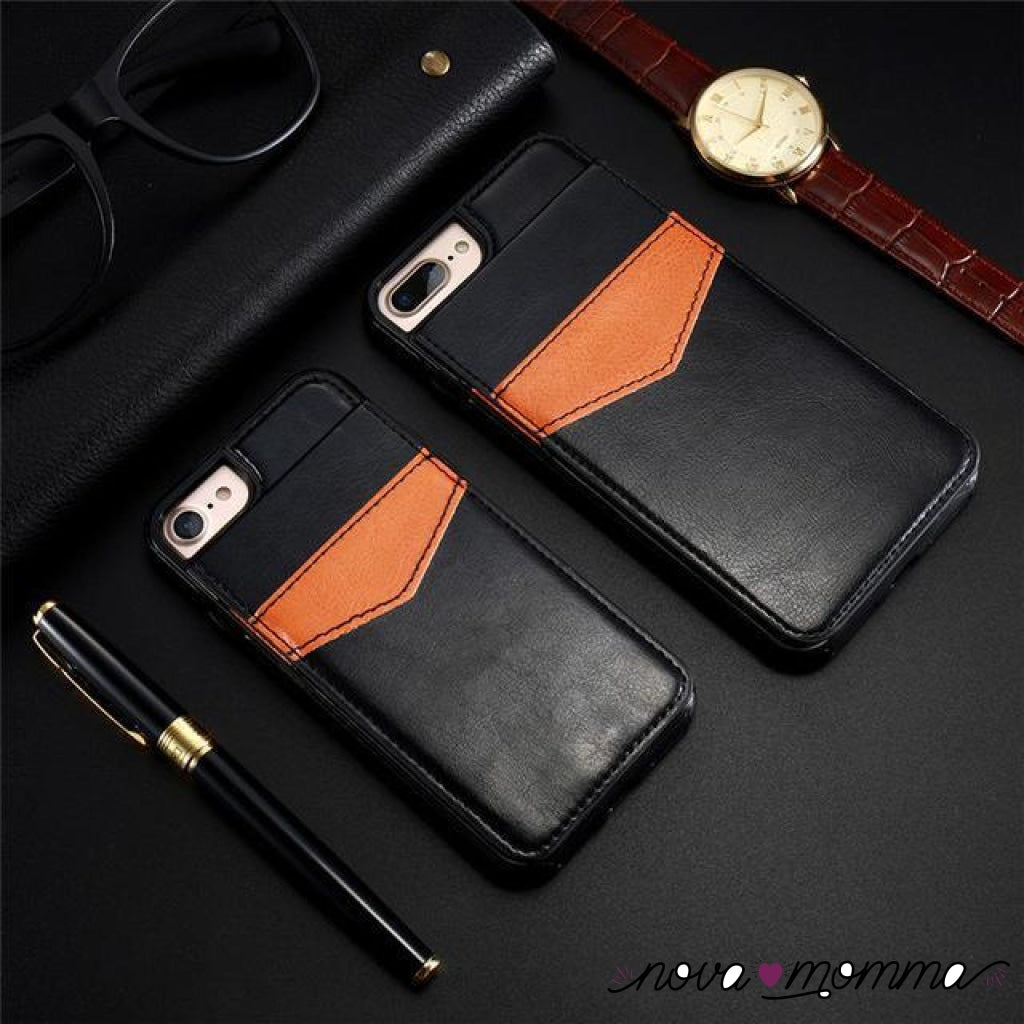 Leather Case With Card Holder Black / For Iphone 7 8