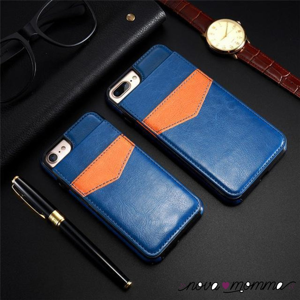 Leather Case With Card Holder Blue / For Iphone 7 8