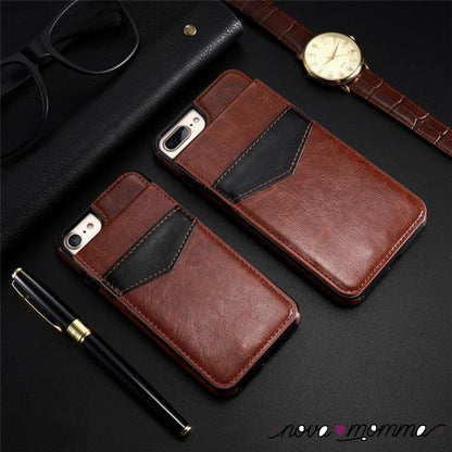 Leather Case With Card Holder Brown / For Iphone 7 8