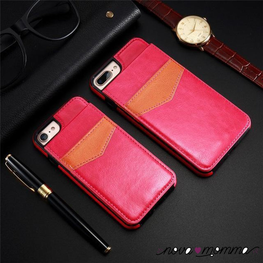 Leather Case With Card Holder Hot Pink / For Iphone 7 8