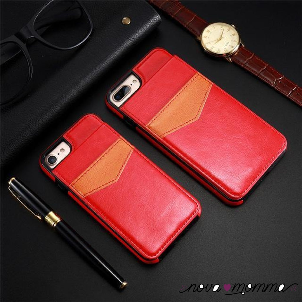 Leather Case With Card Holder Red / For Iphone 7 8