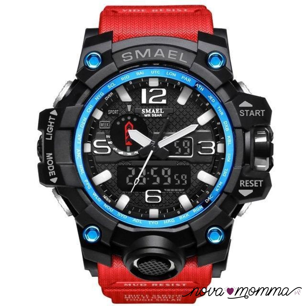 Military Sports Watch Black Blue Red