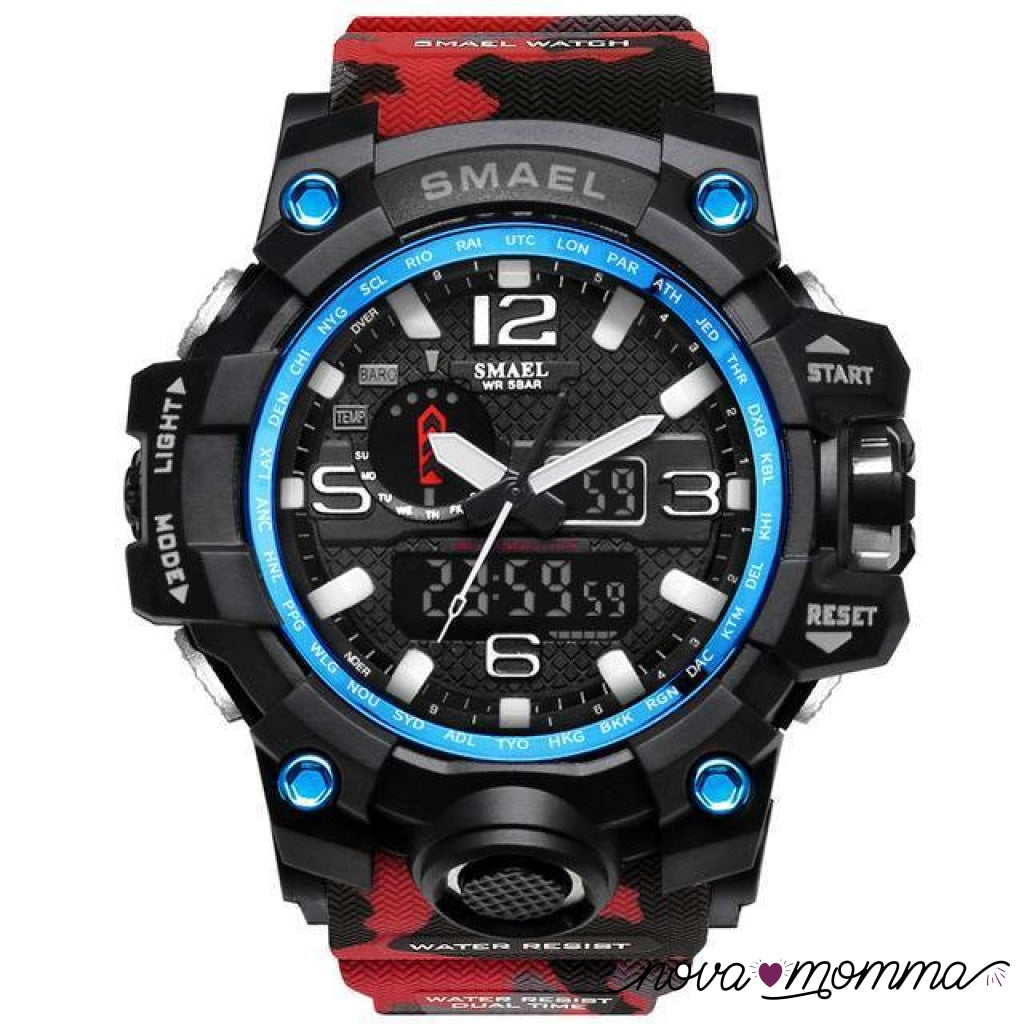 Military Sports Watch Black Blue Red M