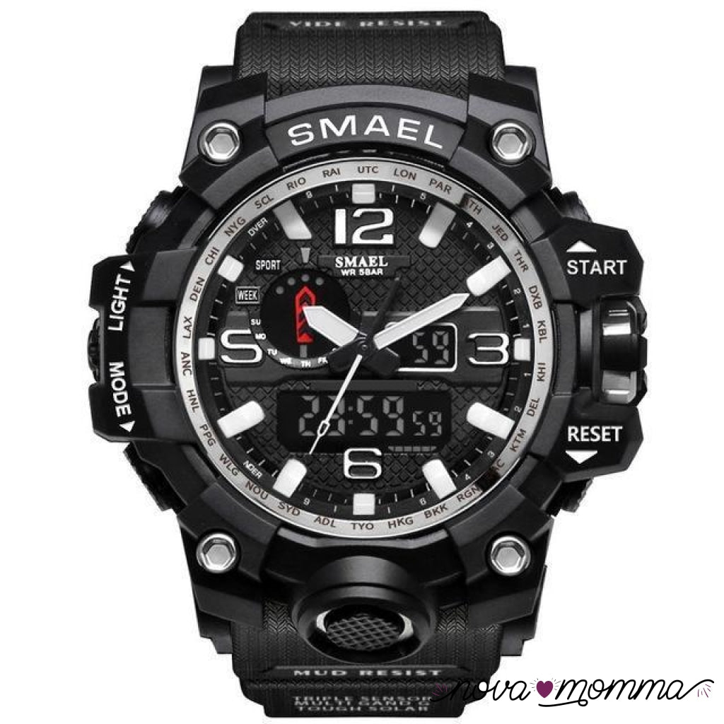 Military Sports Watch Black Silver