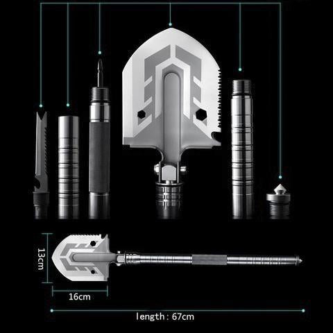 THE ULTIMATE SURVIVAL TOOL 23-IN-1 MULTI-PURPOSE FOLDING SHOVEL