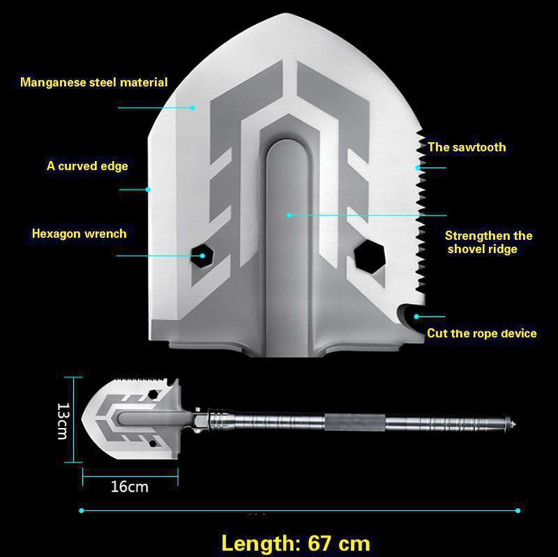 THE ULTIMATE SURVIVAL TOOL 23-IN-1 MULTI-PURPOSE FOLDING SHOVEL